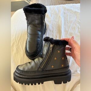 Free People NEW Laidback London Setsu Stars Crochet Ankle Boot Black Leather 🌈